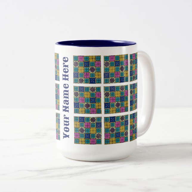 Personalized Two-tone mug (L) | Mediterranean Tile (Front Right)