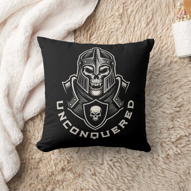Personalized UNCONQUERED Skull Knight Throw Pillow (Blanket)