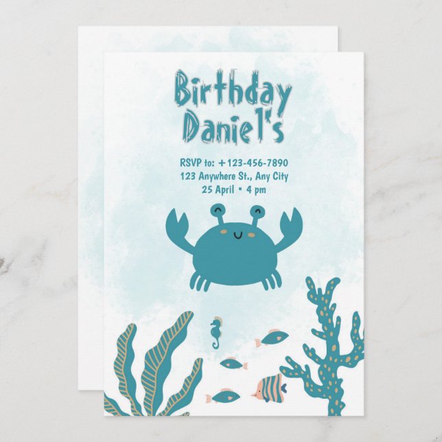 Personalized Under the Sea Crab Birthday Invitatio Invitation (Front/Back)