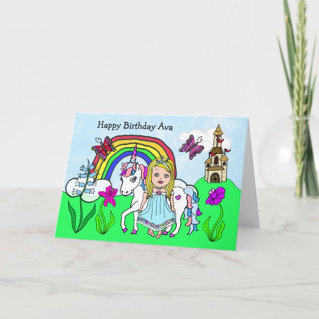 Personalized Unicorn and Princess Birthday Card (Front)