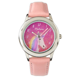 Personalized Unicorn Pink Glitter Sparkle Kid's Watch