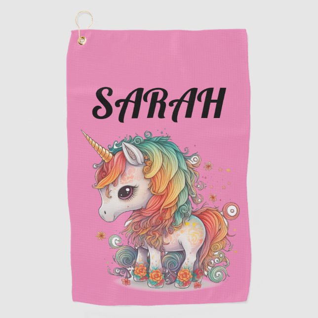 PERSONALIZED UNICORN PINK GOLF TOWEL FOR HER (Front)