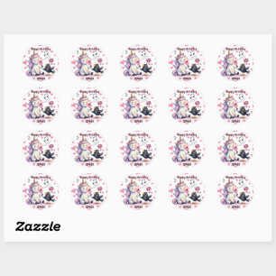 Personalized Unicorn Pink Hearts Classic Round Sticker
