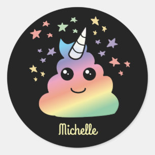 Personalized Unicorn Rainbow Poop Emoji Kawaii Classic Round Sticker