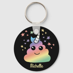 Personalized Unicorn Rainbow Poop Emoji Kawaii Key Ring