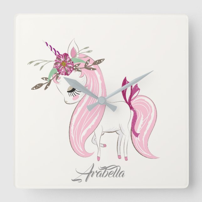 Personalized Unicorn Square Wall Clock (Front)