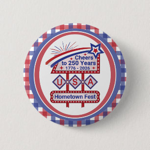 Personalized USA 250–Patriotic Retro Marquee 6 Cm Round Badge