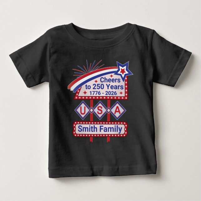 Personalized USA 250–Patriotic Retro Marquee Baby T-Shirt (Front)