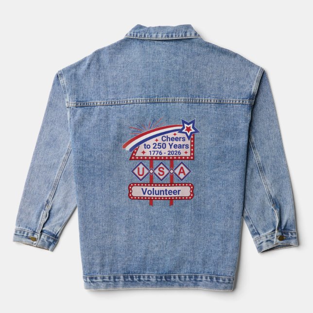 Personalized USA 250–Patriotic Retro Marquee Denim Jacket (Back)