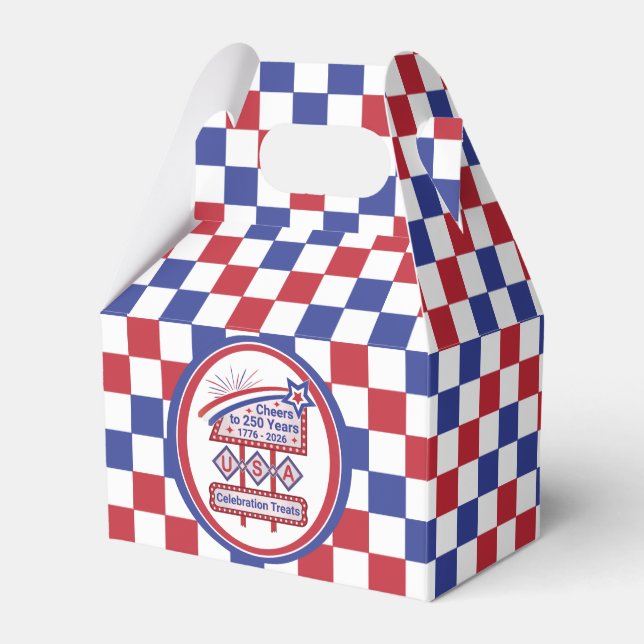 Personalized USA 250–Patriotic Retro Marquee Favour Box (Front Side)