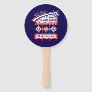 Personalized USA 250–Patriotic Retro Marquee Hand Fan