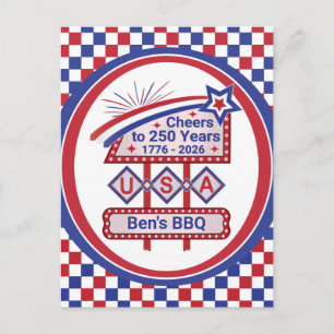 Personalized USA 250–Patriotic Retro Marquee Holiday Postcard