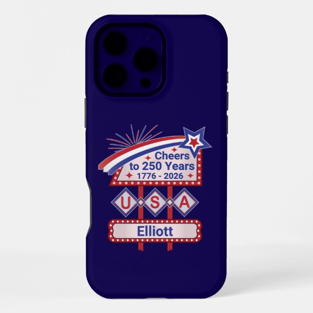 Personalized USA 250–Patriotic Retro Marquee iPhone Case (Back)