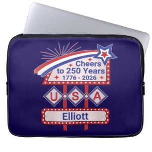 Personalized USA 250–Patriotic Retro Marquee Laptop Sleeve