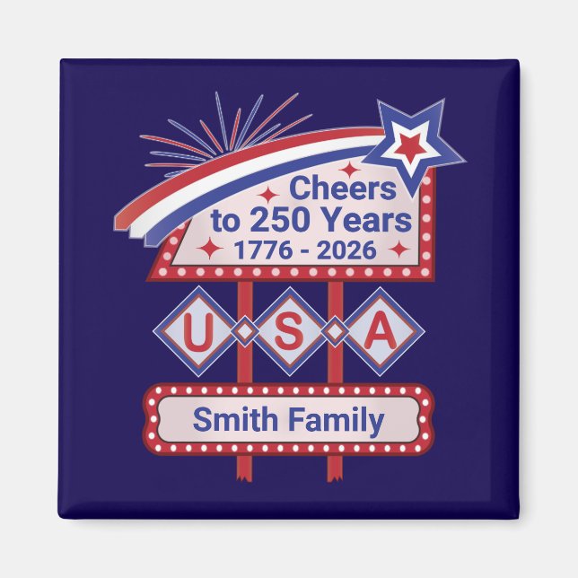 Personalized USA 250–Patriotic Retro Marquee Magnet (Front)