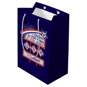 Personalized USA 250–Patriotic Retro Marquee Medium Gift Bag