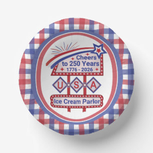 Personalized USA 250–Patriotic Retro Marquee Paper Plate