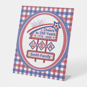 Personalized USA 250–Patriotic Retro Marquee Pedestal Sign