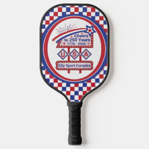 Personalized USA 250–Patriotic Retro Marquee Pickleball Paddle