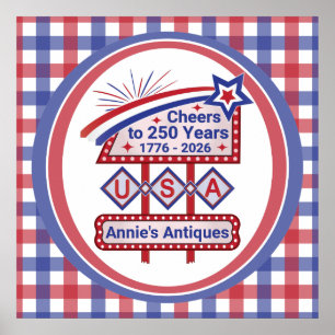 Personalized USA 250–Patriotic Retro Marquee Poster