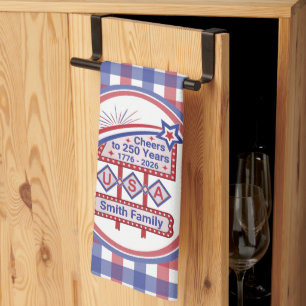 Personalized USA 250–Patriotic Retro Marquee Tea Towel