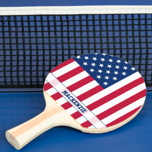 Personalized USA Flag Stars and Stripes Ping Pong Paddle