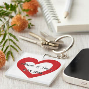 Personalized Valentine Anniversary Red Heart Names Key Ring