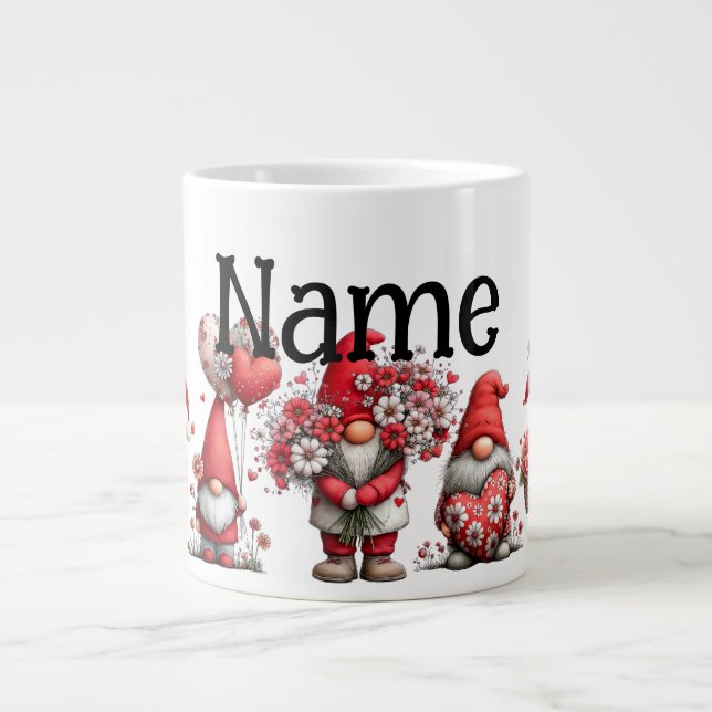 Personalized valentine gnomes large coffee mug (Front)