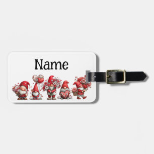 Personalized valentine gnomes luggage tag