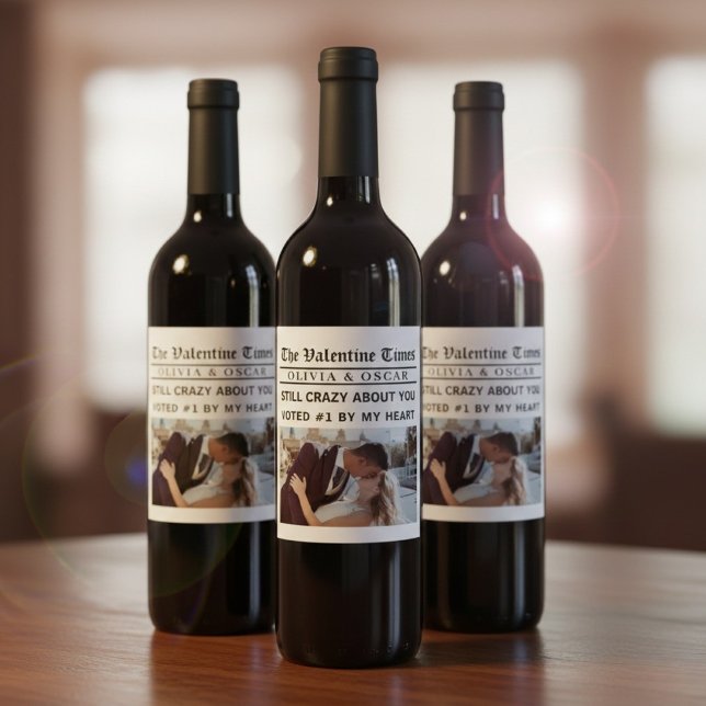 Personalized Valentine Newspaper  Wine Label (Creator Uploaded)
