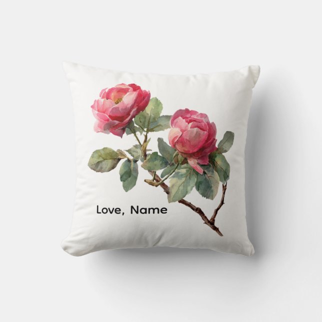 Personalized Valentine Rose Flower Pillow Cover  (Front)