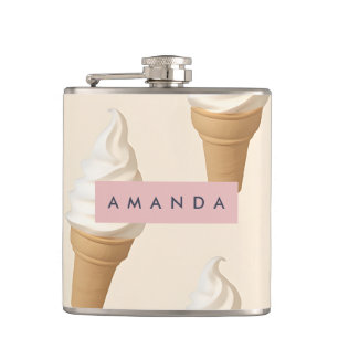 Personalized Vanilla Ice Cream Cone Pattern Hip Flask