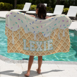 Personalized Vanilla Ice Cream Drip Beach Towel