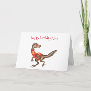 Personalized Velociraptor birthday card