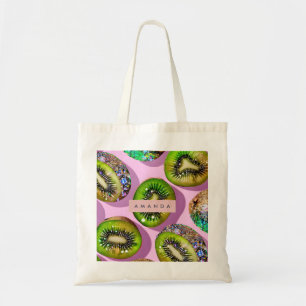 Personalized Vibrant Glitter Kiwi Pop Art Design Tote Bag