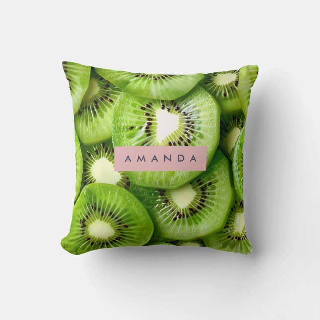 Personalized Vibrant Kiwi Fruit Design Cushion (Front)
