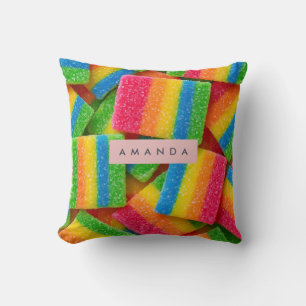 Personalized Vibrant Rainbow Candy Stripe Cushion