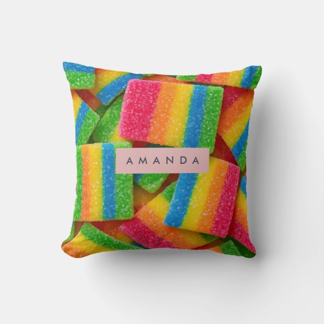 Personalized Vibrant Rainbow Candy Stripe  Cushion (Front)
