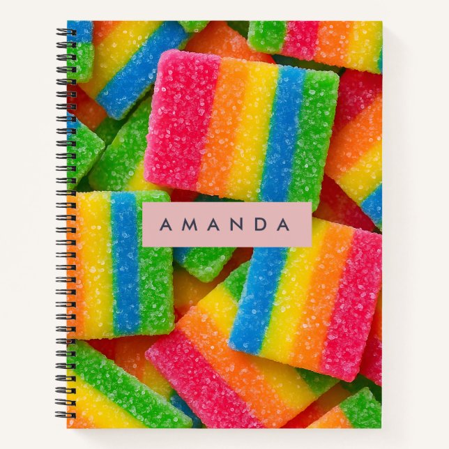 Personalized Vibrant Rainbow Candy Stripe  Notebook (Front)