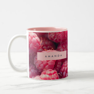 Personalized Vibrant Raspberry Bliss Pink Fruit Two-Tone Coffee Mug