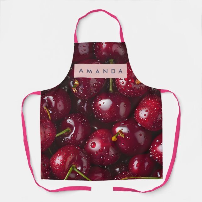 Personalized Vibrant Red Cherry Fruit Apron (Front)