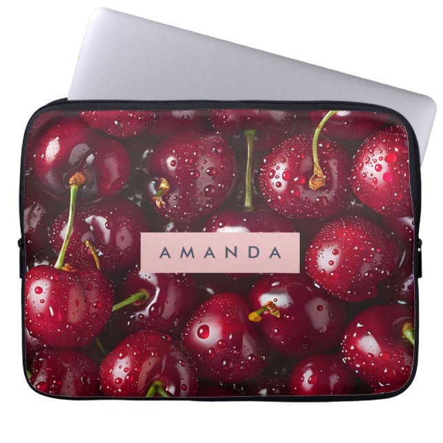 Personalized Vibrant Red Cherry Fruit Laptop Sleeve (Front)