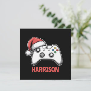 Personalized Video Game Controller Santa Hat  Holiday Card