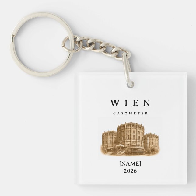 Personalized Vienna Gasometer | Name & Year Key Ring (Front)