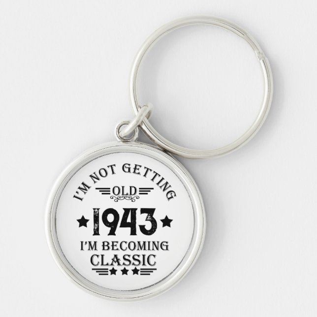 Personalized vintage 90th birthday party key ring (Front)