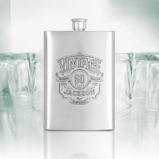 Personalized Vintage Aged To Perfection Birthday Hip Flask