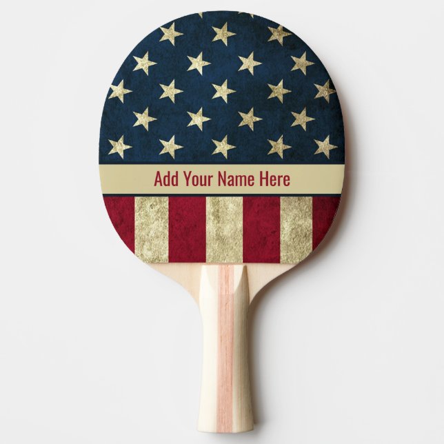 Personalized Vintage American Flag Patriotic Ping Pong Paddle (Front)