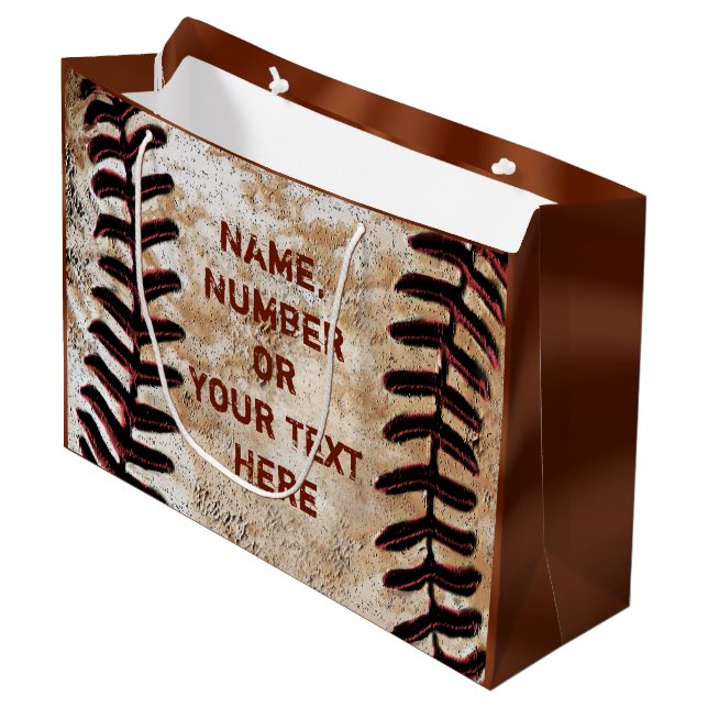 PERSONALIZED Vintage Baseball Gift Bags YOUR TEXT (Front Angled)