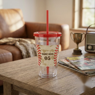 Personalized Vintage Baseball Name Number Retro Acrylic Tumbler