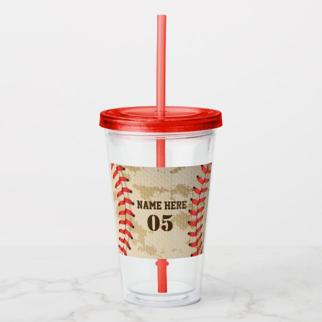 Personalized Vintage Baseball Name Number Retro Acrylic Tumbler (Front)